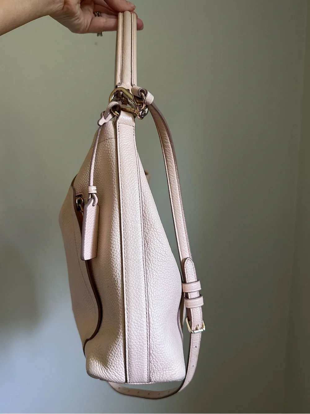 Coach Scout Pebbled Leather Hobo Bag - Pale Pink Gold Tone Workwear Tote Purse